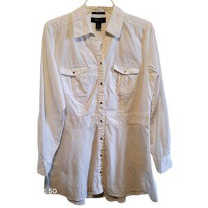 Style & Co. Womens White Snap-Up Long Sleeve Shirt Dress Size 12 Classic